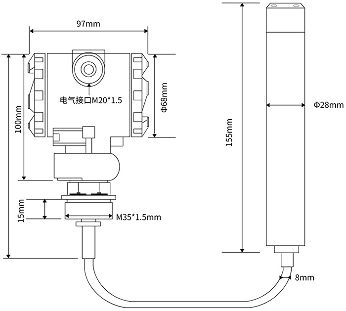 一体式液位变送器外形尺寸图