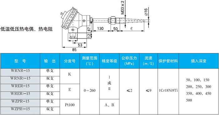 法兰式热电偶低温低压规格表